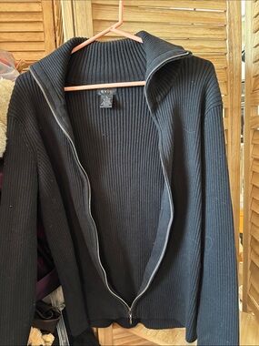 EVIE Ladies Black Ribbed Full-Zip Sweater XL
